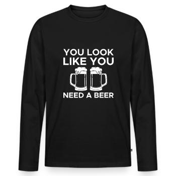 You Look Like You Need A Beer Bartender Shirt - Men's Premium Organic Long Sleeve Shirt - black - Front - Nico (187cm)