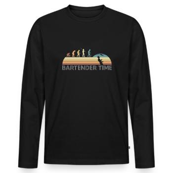 Vintage Retro Bartender Time Barkeeper Evolution - T-shirt manches longues Premium bio Homme - noir - Devant - Nico (187cm)