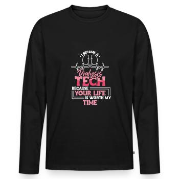 Dialysis Techn Nurse Shirt - Men's Premium Organic Long Sleeve Shirt - black - Front - Nico (187cm)