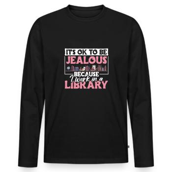 C’est correct d’être jaloux Bibliothèque de livres - T-shirt manches longues Premium bio Homme - noir - Devant - Nico (187cm)