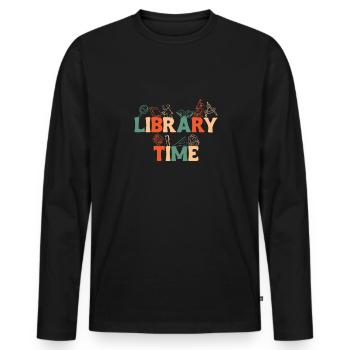 Library Time Shirt Gift Library - Men's Premium Organic Long Sleeve Shirt - black - Front - Nico (187cm)