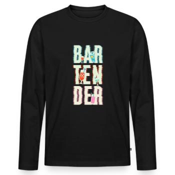 Cadeau de chemise de barman - T-shirt manches longues Premium bio Homme - noir - Devant - Nico (187cm)