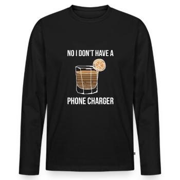 Non, je n’ai pas de chargeur de téléphone Chemise barman - T-shirt manches longues Premium bio Homme - noir - Devant - Nico (187cm)