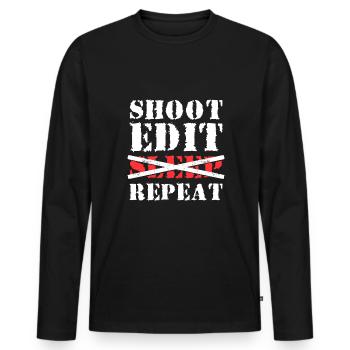 Shoot Edit Sleep Repeat Shirt - T-shirt manches longues Premium bio Homme - noir - Devant - Nico (187cm)