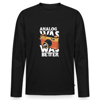 Analog Was Better Fotograf Shirt Geschenk - Männer Premium Bio Langarmshirt - Schwarz - Vorne - Nico (187cm)