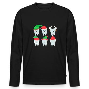 Ugly Christmas X-Mas Teeth Dentist Shirt - Men's Premium Organic Long Sleeve Shirt - black - Front - Nico (187cm)