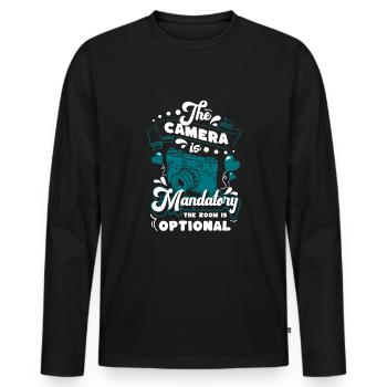 La caméra est... Chemise de photographe - T-shirt manches longues Premium bio Homme - noir - Devant - Nico (187cm)