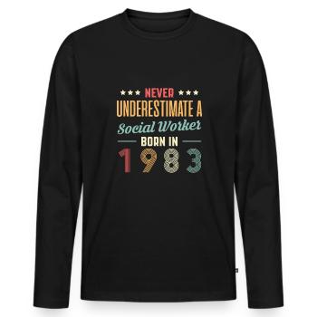 Never Understimate A Social Worker In 1983 - Men's Premium Organic Long Sleeve Shirt - black - Front - Nico (187cm)