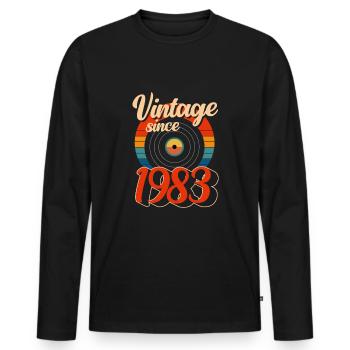 Vintage depuis 1983 disque vinyle - T-shirt manches longues Premium bio Homme - noir - Devant - Nico (187cm)