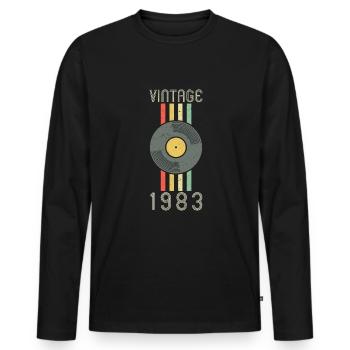 Disque vinyle vintage 40e anniversaire - T-shirt manches longues Premium bio Homme - noir - Devant - Nico (187cm)