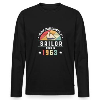 Never Understimate A Sailor Born In 1963 - Men's Premium Organic Long Sleeve Shirt - black - Front - Nico (187cm)