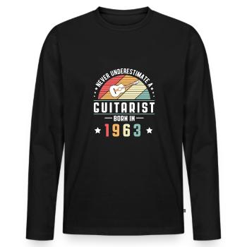 Never Understimate A Guitar Player Born In 1963 - Men's Premium Organic Long Sleeve Shirt - black - Front - Nico (187cm)