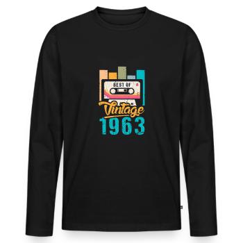 Vintage Cassette 1963 60th Birthday Shirt - T-shirt manches longues Premium bio Homme - noir - Devant - Nico (187cm)