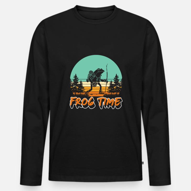 Frog Time Baumfrosch Auf Wanderung - Männer Premium Bio Langarmshirt - Schwarz