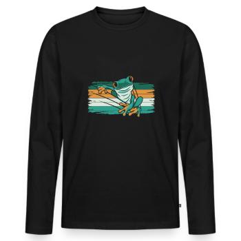 Vintage Retro Baumfrosch Shirt Geschenk - Männer Premium Bio Langarmshirt - Schwarz - Vorne - Nico (187cm)
