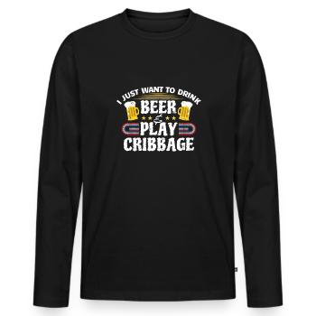 Cribbage And Beer Shirt Gift - Men's Premium Organic Long Sleeve Shirt - black - Front - Nico (187cm)