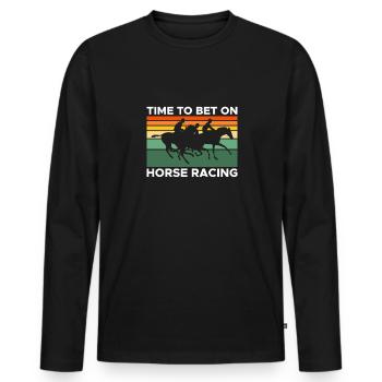Il est temps de parier sur la chemise de course de chevaux - T-shirt manches longues Premium bio Homme - noir - Devant - Nico (187cm)