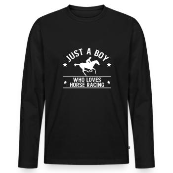 Juste un garçon qui aime le cadeau de chemise de course de chevaux - T-shirt manches longues Premium bio Homme - noir - Devant - Nico (187cm)