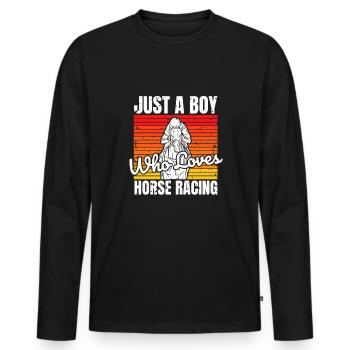 Juste un garçon qui aime le cadeau de chemise de course de chevaux - T-shirt manches longues Premium bio Homme - noir - Devant - Nico (187cm)