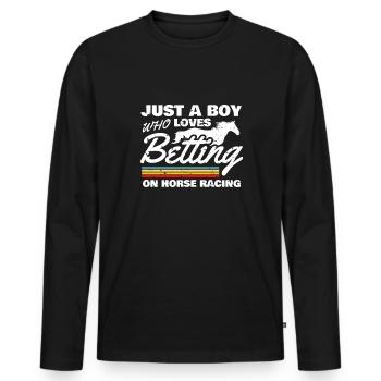 Juste un garçon qui aime parier sur les courses de chevaux - T-shirt manches longues Premium bio Homme - noir - Devant - Nico (187cm)