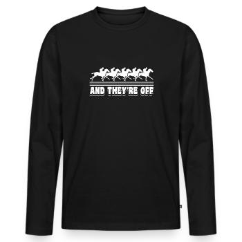 And They ́re Off Horse Racing Shirt Gift - Men's Premium Organic Long Sleeve Shirt - black - Front - Nico (187cm)