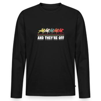 And They ́re Off Horse Racing Shirt Gift - Men's Premium Organic Long Sleeve Shirt - black - Front - Nico (187cm)