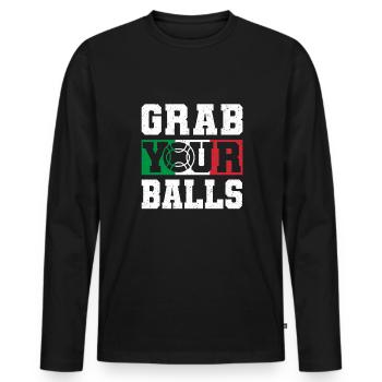 Grab Your Balls Boccia Ball Player - Men's Premium Organic Long Sleeve Shirt - black - Front - Nico (187cm)