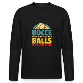 Cadeau de chemise de joueur de pétanque - T-shirt manches longues Premium bio Homme - noir - Devant - Nico (187cm)