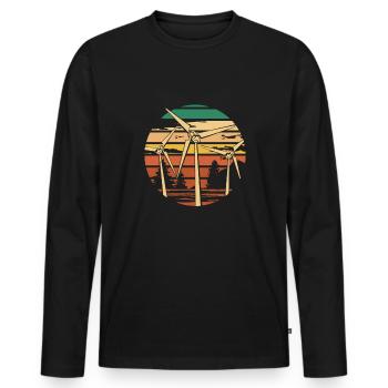 Vintage Retro Windmill Wind Energy Shirt Cadeau - T-shirt manches longues Premium bio Homme - noir - Devant - Nico (187cm)