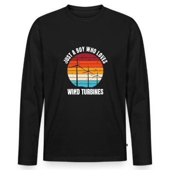 Juste un garçon qui aime les éoliennes Chemise - T-shirt manches longues Premium bio Homme - noir - Devant - Nico (187cm)