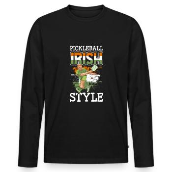 Joueur de pickleball Cadeau de chandail de la Saint-Patrick - T-shirt manches longues Premium bio Homme - noir - Devant - Nico (187cm)