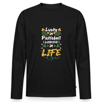Joueur de pickleball Cadeau de chandail de la Saint-Patrick - T-shirt manches longues Premium bio Homme - noir - Devant - Nico (187cm)