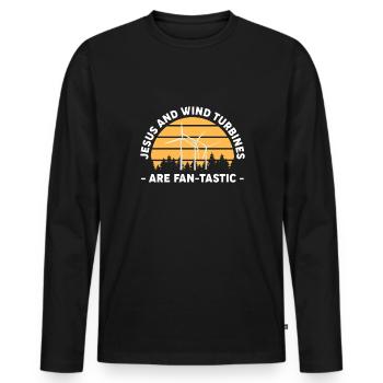 Jésus et les éoliennes sont des ventilateurs - T-shirt manches longues Premium bio Homme - noir - Devant - Nico (187cm)