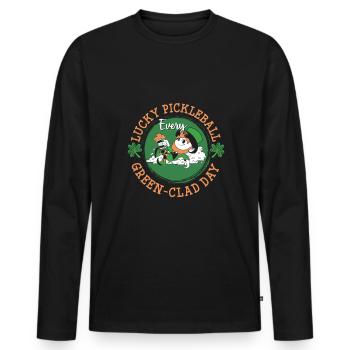 Lucky Pickleball Green Clad Day Shirt - Männer Premium Bio Langarmshirt - Schwarz - Vorne - Nico (187cm)