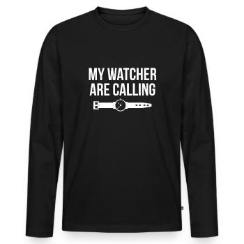 My Watcher Ware Calling - Männer Premium Bio Langarmshirt - Schwarz - Vorne - Nico (187cm)