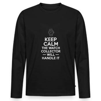 Restez calme Le collectionneur de montres s’en occupera - T-shirt manches longues Premium bio Homme - noir - Devant - Nico (187cm)