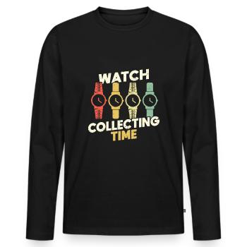 Watch Collecting Time Shirt Geschenk - Männer Premium Bio Langarmshirt - Schwarz - Vorne - Nico (187cm)