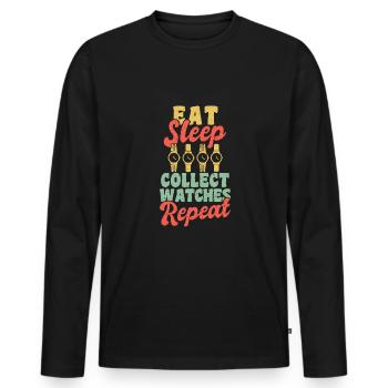Eat Sleep Collect Watches Repeat - Männer Premium Bio Langarmshirt - Schwarz - Vorne - Nico (187cm)