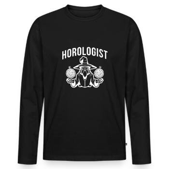 Chemise d’horlogerie Cadeau Horloger - T-shirt manches longues Premium bio Homme - noir - Devant - Nico (187cm)