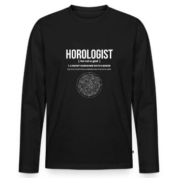 Chemise d’horlogerie Cadeau Horloger - T-shirt manches longues Premium bio Homme - noir - Devant - Nico (187cm)
