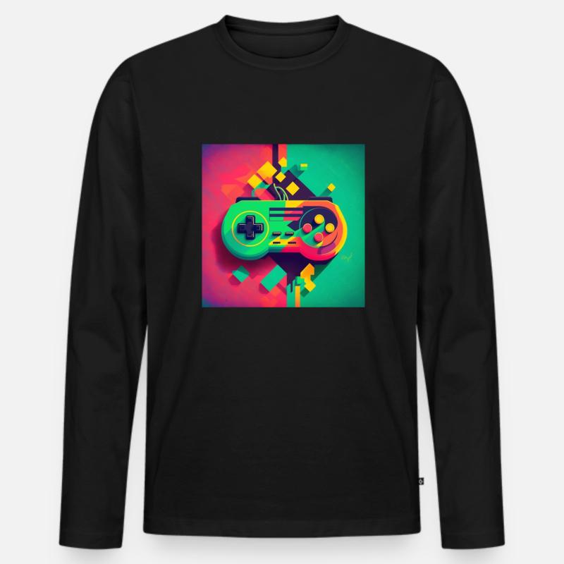 Retro Konsole - Männer Premium Bio Langarmshirt - Schwarz