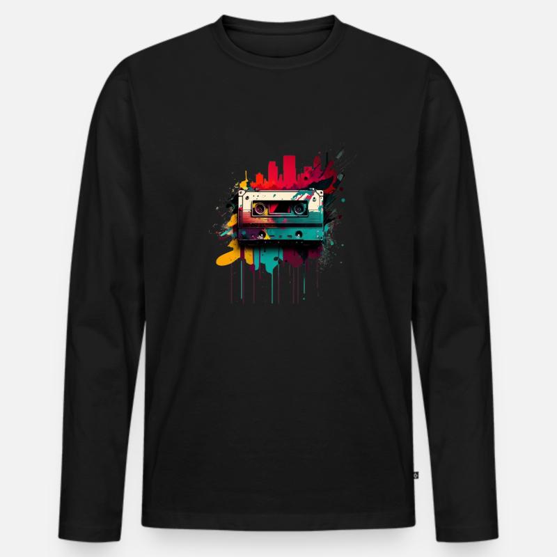 Retro Mixtape - Männer Premium Bio Langarmshirt - Schwarz