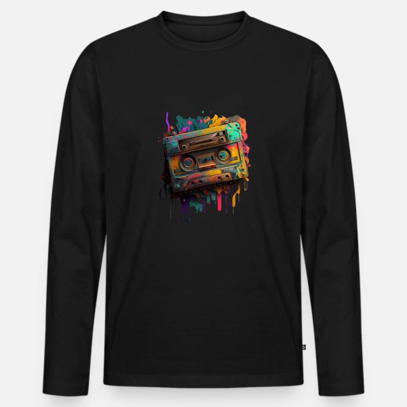 Retro Mixtape - Männer Premium Bio Langarmshirt - Schwarz