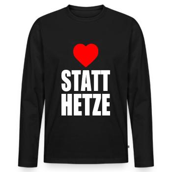 Herz statt hetze - Männer Premium Bio Langarmshirt - Schwarz - Vorne - Nico (187cm)