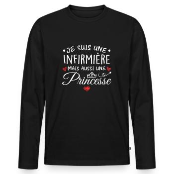 Je Suis Une Infermière, Mais Aussi Une Princesse - T-shirt manches longues Premium bio Homme - noir - Devant - Nico (187cm)