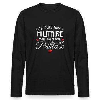 Je Suis Une Militaire, Mais Aussi Une Princesse - T-shirt manches longues Premium bio Homme - noir - Devant - Nico (187cm)