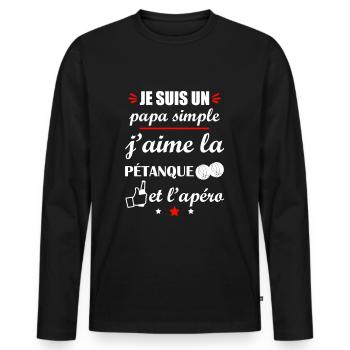 Papa simple pétanque et apéro, fête des pères - T-shirt manches longues Premium bio Homme - noir - Devant - Nico (187cm)