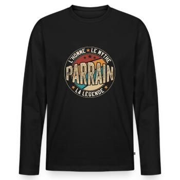 Parrain | Cadeau Parfait Pour Parrain - T-shirt manches longues Premium bio Homme - noir - Devant - Nico (187cm)