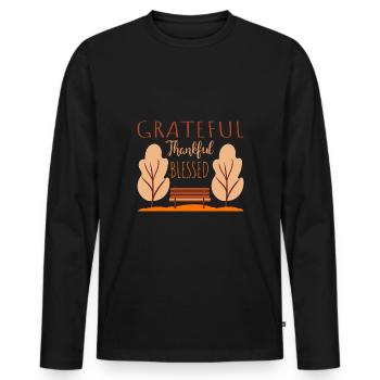 Herbstspruch - Parkbank im herbstlichen Laub - Männer Premium Bio Langarmshirt - Schwarz - Vorne - Nico (187cm)