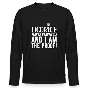 LICORICE MAKES BEAUTIFUL AND I AM THE PROOF - Männer Premium Bio Langarmshirt - Schwarz - Vorne - Nico (187cm)